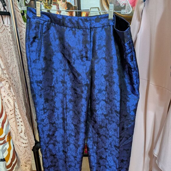 Liz Claiborne Blue Black Floral Brocade Jacquard Ankle Pants Size 14 - Picture 1 of 2